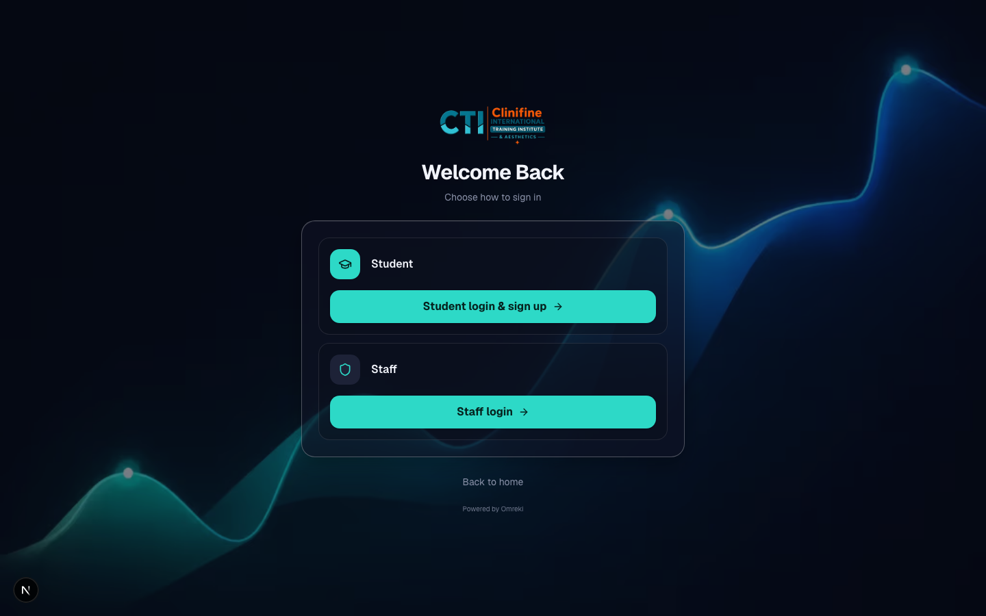 Login gateway with Student and Staff options